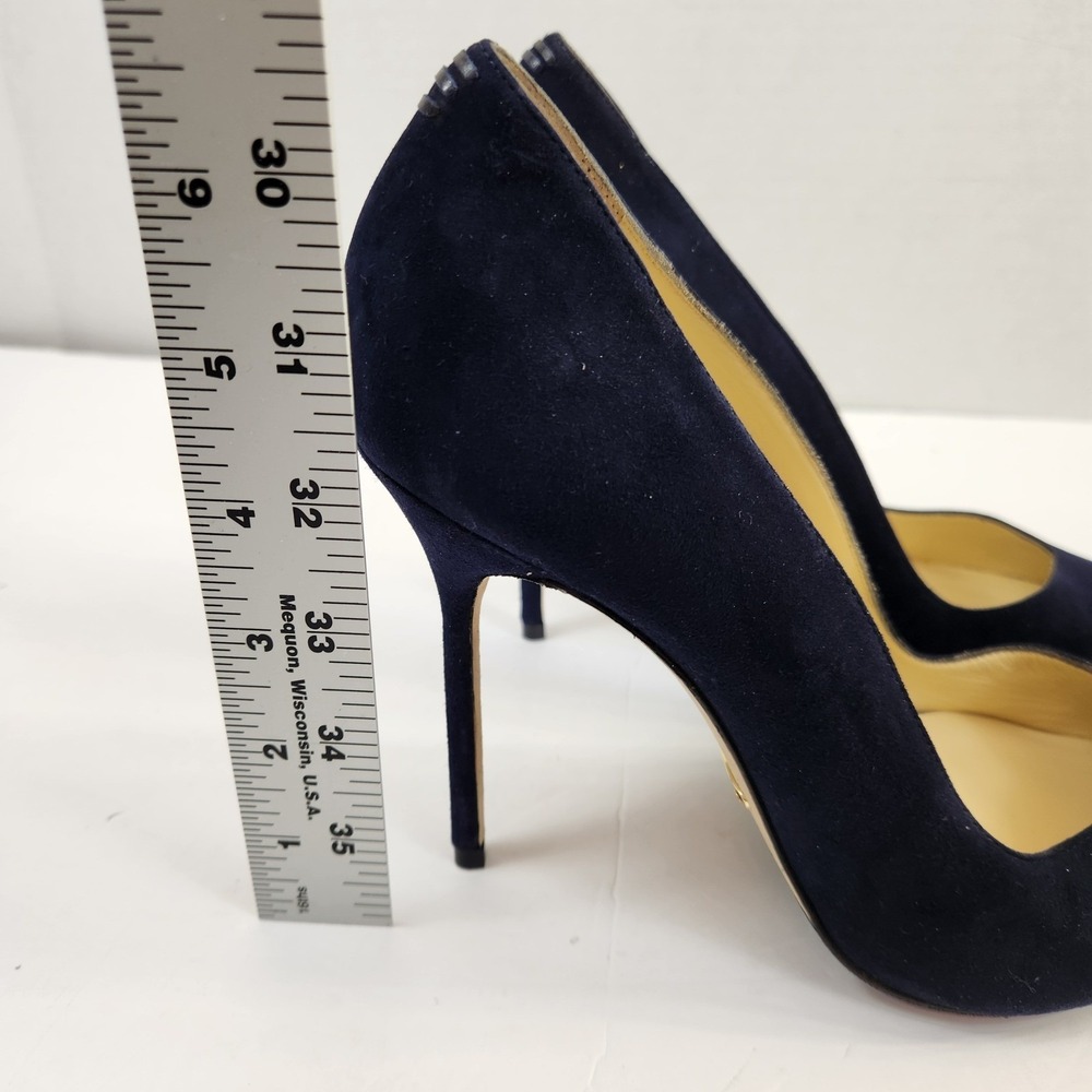Sarah Flint Perfect Pump 100 Navy Suede Pointed Toe Stiletto Heels Sz 39.5 US 9 - Picture 8 of 12